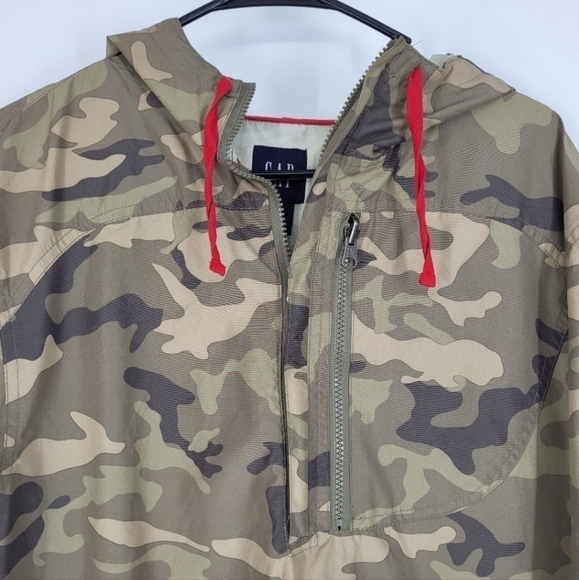 Gap Camouflage Camo Half Zip Windbreaker Jacket Medium / Large M/L Drawstring - Picture 3 of 6